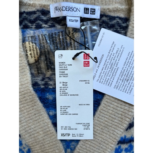 NWT JW Anderson x Uniqlo Soufflé Yarn Fair Isle Cardigan - Picture 7 of 10
